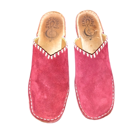 🔴 SALE VTG Red Suede/Leather Italian Clogs - Picture 2 of 10
